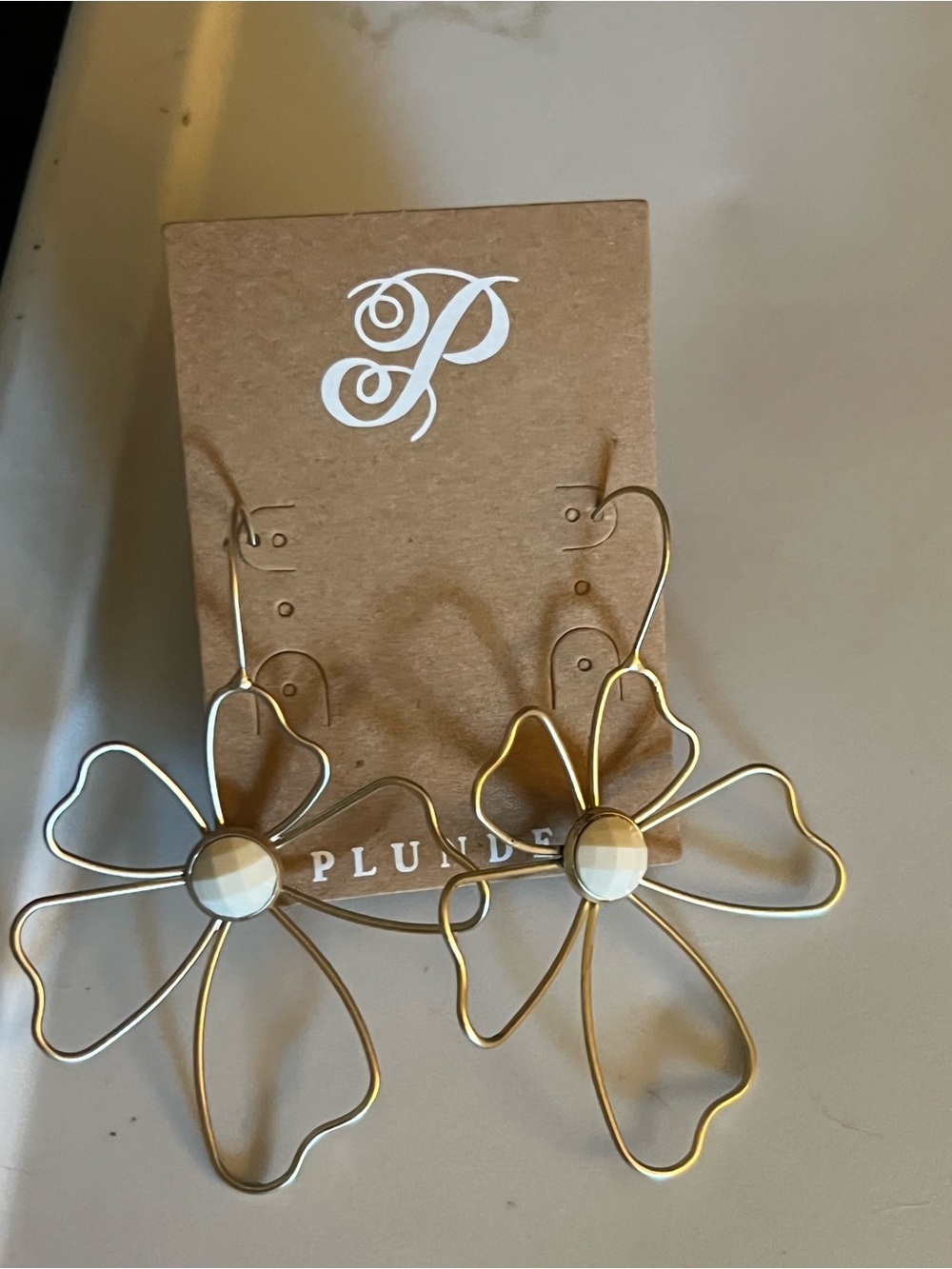 Plunder Gold Floral Wire Drop Earrings with Cream Center